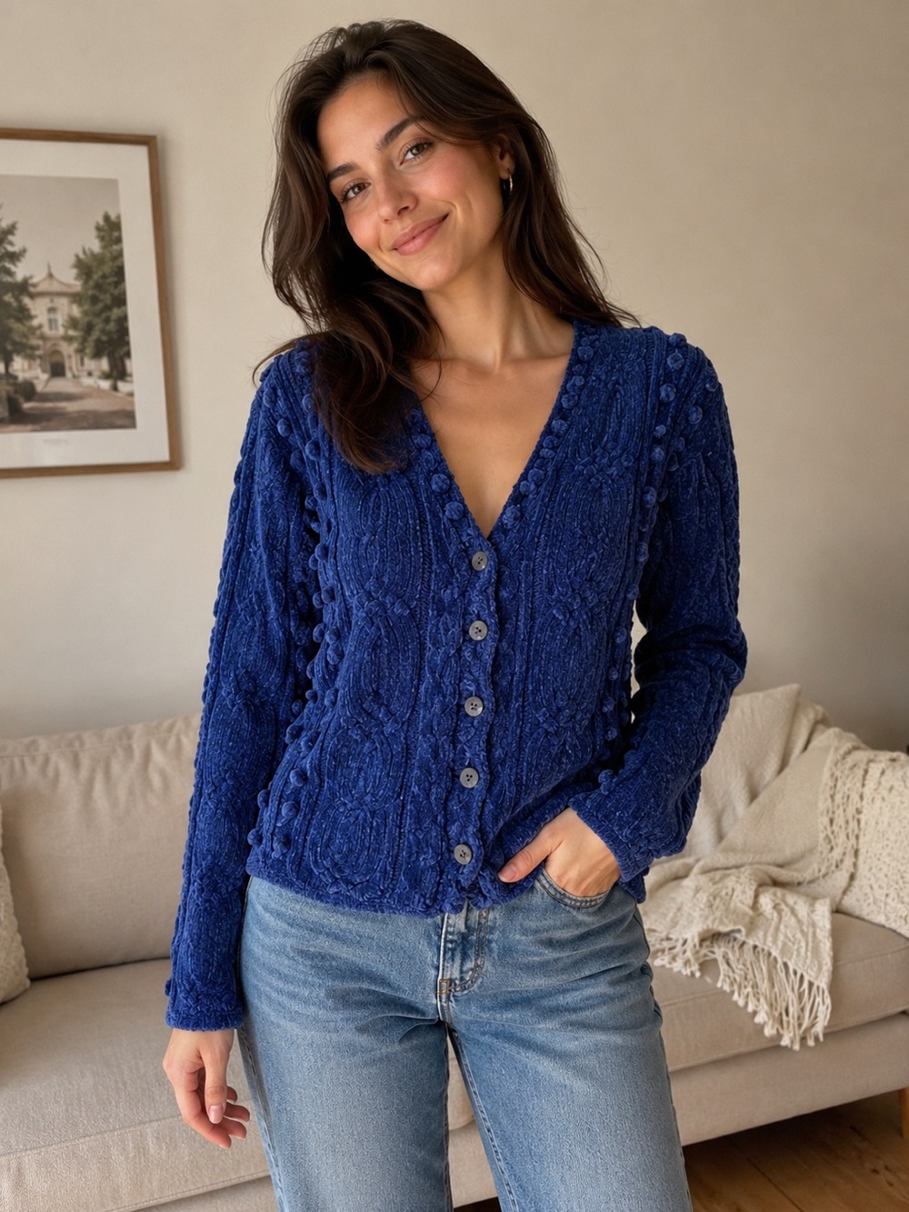 VTG Navy Textured  Quirky Cardigan grannycore grandma academia